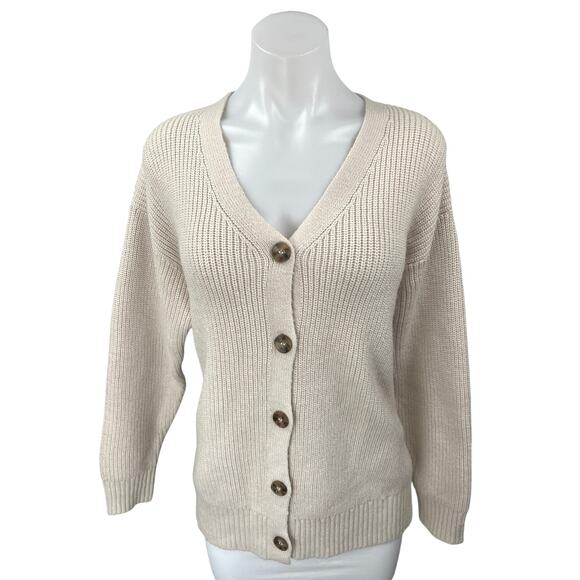 Z Supply Josie Cream Rib Knit Long Sleeve Button Down Cardigan Sweater Top Sz S - Picture 1 of 4